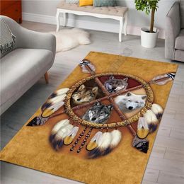 Carpets Amazing Four Wolves Native Rug 3D All Over Printed Non-slip Mat Dining Room Living Soft Bedroom Carpet 06