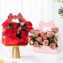 Gift Wrap 5Pcs Flower Packaging Paper Bags with Bow Handle Flower Bouquet Bag Gift Wrap Bags for Florist DIY Wedding Valentine Party Decor 230316