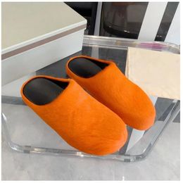 designer shoes Fashion Fur Slippers Women Round Toe Horse Hair Slides Female Black Rose Red Green Mules Shoes Flat Half Slipper Woman Casual Man plush shoess 35-45