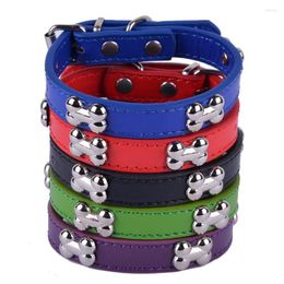 Dog Collars Wholesale Pu Leather Dog-Collar Designer Bone Studded Accessories Pet Puppy Cat Supplies Size S M L