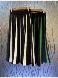 Skirts High Quality Knitted 2023 Autumn Winter Women Striped Patterns Knitting Casual Green Black Maxi Skirt Clothing