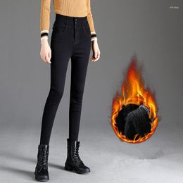 Women's Jeans Ladies Winter Warm Fleece High Waisted Skinny Stretch Black Velvet Mom Women