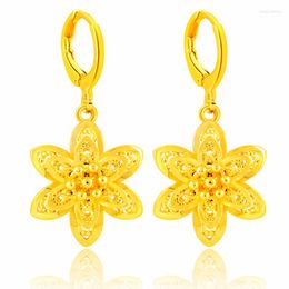 Hoop Earrings Arrival Real 24k Gold Color Fashion Simple Flower For Women Valentine's Day Gift