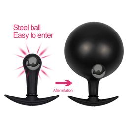 NEW Anal toys Inflatable Huge Butt Plug Built in Steel Ball Women Vaginal Dilator Expandable Silicone Men Prostate Massager Sex Toys 1125