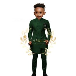 Dark Green Suit For Kids Children Attire Wedding Blazer Formal Wear Birthday Party Boy Suits 2 Pieces Jacket Pant