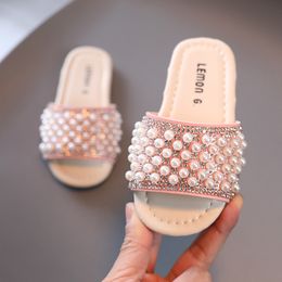 Slipper Girls Summer Slippers Slides for Outdoor Swimming Indoor Bath House Casual Beach Shoes Pearls Beading for Toddlers Kids Children 230316