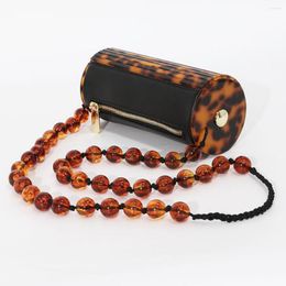Evening Bags Women Bag Genuine Leather Messenger Leopard Acrylic Box Clutch Beading Handbags Famous Brands Shoulder Bride