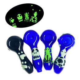 Glass Tabocco Pipe Hand Smoking Pipes Glow In The Dark Frog Tortoise 4'' Handmade Herb Spoon Bowl
