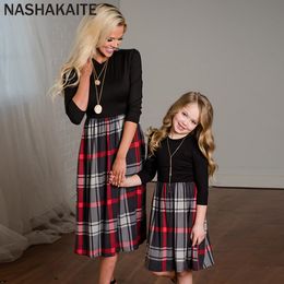 Family Matching Outfits Mother Daughter Matching Clothes Patchwork Pliad Nine Quarter Dress Mom and Daughter Clothes Mommy and me clothes Family Look 230316