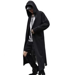 Men's Trench Coats Spring summer men black thin punk rock hip hop hooded trench coat long jacket mens gothic style cloak vintage hiphop cardiagn 230316