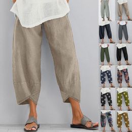 Women's Pants Capris Casual Cotton Linen Wide Leg Pants Women Loose Comfort Elastic Waist Harem Pants Vintage Solid Summer Cropped Pants Trousers 230316