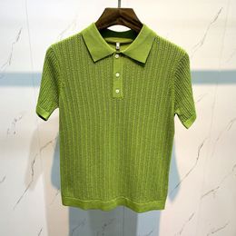 Men's Polos Summer Solid Color Knit Polo Shirt Men Casual Button Lapel Pullover Fashion Men Short Sleeve Slim Fit Polo Shirt Q62 230316