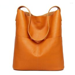 Evening Bags High Quality Genuine Leather Women Shoulder Bag Bucket Fashion Simple Nature Lady Crossbody Handbag