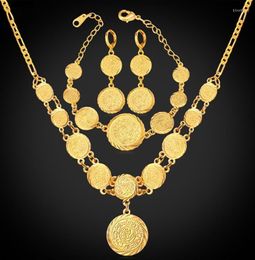 Necklace Earrings Set Turkish Fashionable Coin Jewellery Gold Plated Necklace/Earrings/Bracelet Luxury Arabic Muslim Sets For Women