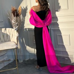 Two Pieces Black Fuchsia Mermaid Evening Dress With Wrap Strapless Ankle-Length Women Prom Formal Gowns Robe de Soiree 2023 Vestidos Feast