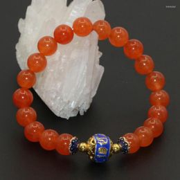 Strand Exquisite 8mm Orange Natural Stone Chalcedony Jades Cloisonne Round Beads Bracelets For Women Elegant Fine Jewellery 7.5inch