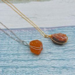 Decorative Figurines Objects & Handwrapped Healing Carnelian Crystal Stone Necklace With Gold Silver Wire Wrap Choker Orange Reiki AgateDeco