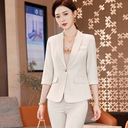 Women's Suits Blazers Half Sleeve Women Business Suits Spring Summer FormalProfessional Pantsuits with Pants and Jackets Coat Office Work Blazers 230316