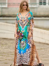 Women's Swimwear Beach Cover Ups Animal Printed Bohemian Kaftans For Women India Folk Maxi Dresses Seaside Bathing Suits