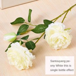 Decorative Flowers & Wreaths 45 Cm White Three-headed Peony Bouquet Silk Big Flower Fake Plant Home Accessories Bedroom Decoration Artificia