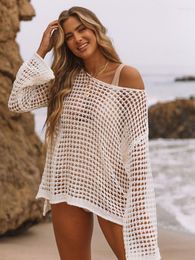 Women's Swimwear Women Beach Tunic Knitted Cut Out Transparent Crochet Dresses Solid Sexy Bikini Cover Up Swimsuit Cape Beachwear S!