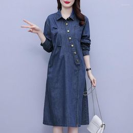 Casual Dresses Women Long Sleeve Loose Jeans Shirt Dress 2023 Spring Autumn Oversized Denim Korean Clothes