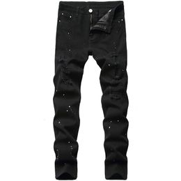 Men's Jeans Denim Jeans Design Fashion Lacquer Foot Casual Pants Stretch Regular Fit Black Long Jeans Men's Four Season Plus Size 230316