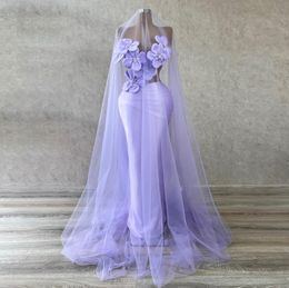 New Purple Evening Dresses Sleeveless 3D Flowers Beads Strapless Vestidos De Noche Formal Party Sexy Prom Dress Custom Made