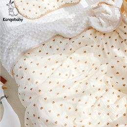 Quilts Kangobaby #My Soft Life# Design Autumn Muslin Cotton Bubble Fleece Baby Swaddle Blanket born Bath Towel Infant Quilt 230316