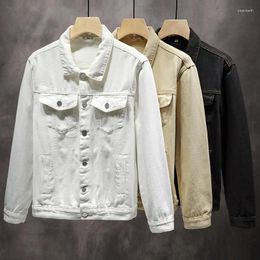 Men's Jackets Lapel Denim Jacket Autumn White Khaki Black Simple Casual Ins Style Baggy Tooling Cowboy Male Clothing