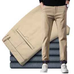 Men's Pants Winter Men's Fleece Casual Pants Thick Warm Straight Fashion Solid Color Velvet Trousers Male Brand Clothing 230316