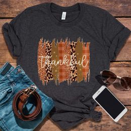 Women's T Shirts Thankful Graphic Fall Designs Women Clothes Leopard Kawaii Tops Girl Thanksgiving Vintage M