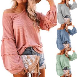 Women's Blouses 2023 Autumn And Winter Women's Casual Fashion Waffle V-neck Lantern Sleeve Jacket Women Shirts Plus Size Sexy Tops