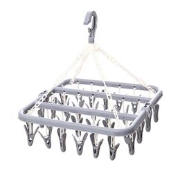 Hangers Racks 32 Clip Multifunctional Folding Drying Rack Underwear Sock Hanger Windproof Clothes Storage Rack Gray 230316