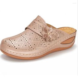 Sandals Women Light Breathable Ladies Shoes PU Vintage Hollow Out Polka Dot Wedge Sewing Femininas Slides