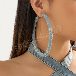 Retro Denim Big Circle Hoop Earrings for Women Bijoux Fashion Statement Exaggerated Round Earrings Jewellery Accessories