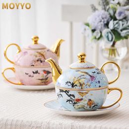 Bone China Teapot Set Porcelain English Afternoon Teacup and Pot Golden Handle Luxury Tea Set 2023 New Arrival Birthday Gift