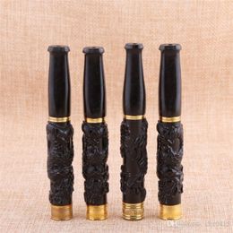 Smoking Pipes Detachable filtration new ebony boxwood wood carving bronze head pull rod cigarette