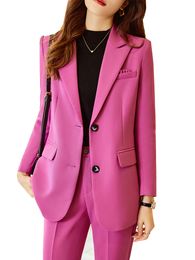 Women's Suits Blazers Black Pink Green Women Pant Suit Long Sleeve Single Breasted Jacket Blazer And Trouser Ladies Business Work Wear 2 Piece Set 230316