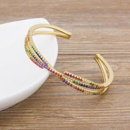 Bangle AIBEF Top Quality Gold Copper Cuff Colorful Cubic Zirconia Opening Adjustable Design Bracelet Fashion Women Party Jewelry