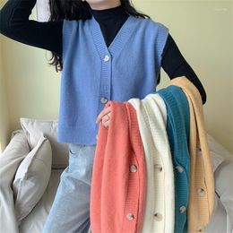 Women's Tanks Women Casual Loose Pullover Knitted Tank Autumn Winter Sleeveless Sweater Vest Ladies All Match Short V-Neck Waistcoat Tops