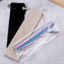 Colorful Rainbow Reusable Drinking Straws Iridescent Metal Straws with Portable Case and Cleaning Brushes for Tumbler Stainless Steel