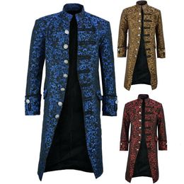 Men's Trench Coats Gothic Men's Vintage Tailcoat Jacket Gothic Steampunk Long Sleeve Jacket Victorian Dress Jacket Halloween Casual Button Clot 230316