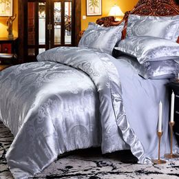 Bedding Sets Luxury 4pcs Set Satin Jacquard Duvet Cover With Zipper Clousure Quilt Pillowcases Bed Sheet For Home