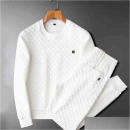 Men'S Tracksuits Mens 2024 Light Luxury Stand Collar White Casual Sports Suit Slim Spring And Autumn Knitted Fitness Twopiece Trend Dhpyc