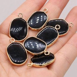 Pendant Necklaces Natural Black Agates Charms Oval Gilt Edge Necklace For Jewellery Making DIY Earrings Accessories 16x25mm