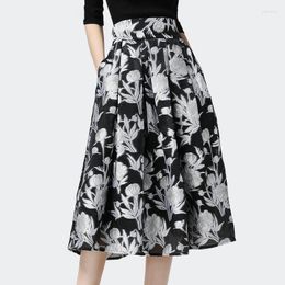 Skirts Retro Jacquard Embroidered Half-length Women Mid-length 2023 Korean Fashion Versatile High Waist Slim Pleated Skirt Female