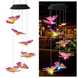 Decorative Figurines Objects & Solar Power Changeable Light IP65 Waterproof Colorful Butterfly Wind Chime Lamp For Home Outdoor Garden Yard