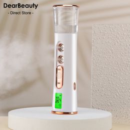 Steamers Mist Sprayer Handheld Nano Beauty Instrument Mini Hydrating Humidifier Skin Care LED Display Portable Steamer Nebulizer 230314