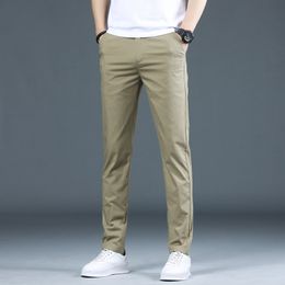 Men's Pants Casual Pants Men Stretch Slim Classic Chino Pants Men Khaki Thin Cotton Summer Trousers Elastic Dress Korean Male Business 230316